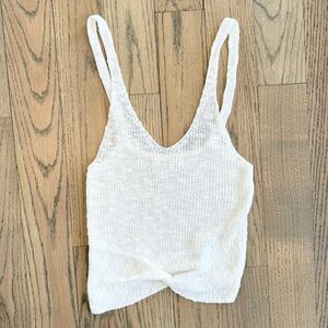 Love Tree Women’s White Crochet Sweater Knit Twist Front Tank Top Size Medium